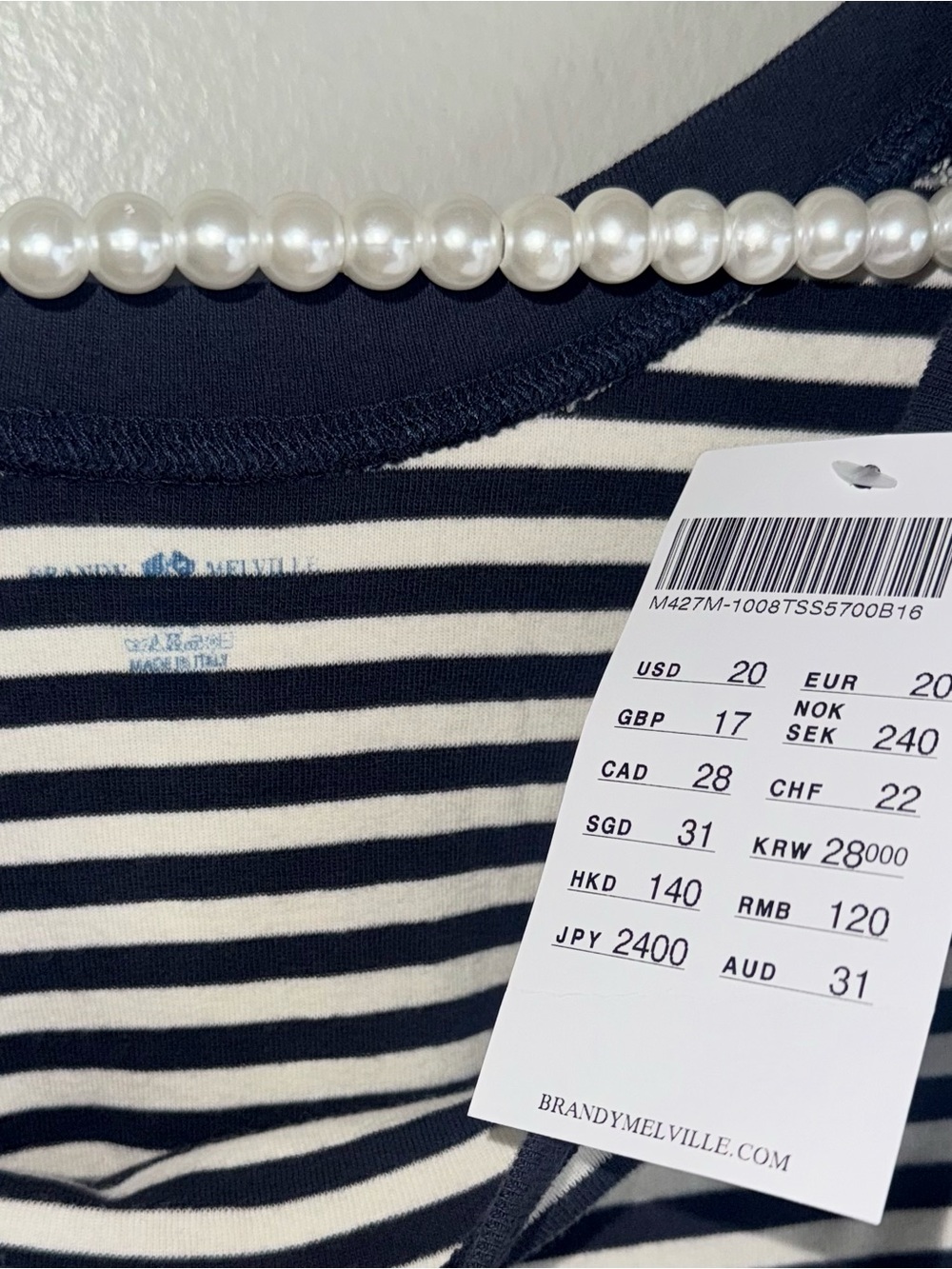 BRANDY MELVILLE JUNO STRIPED TOP IN IVORY/NAVY - Picture 3 of 3
